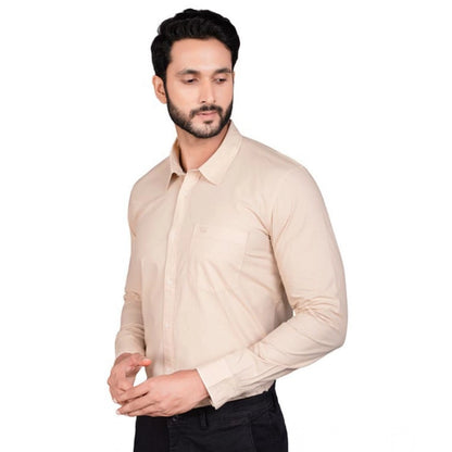 PKRKART Men's Casual Cotton Full Sleeve Solid Shirt (Beige)