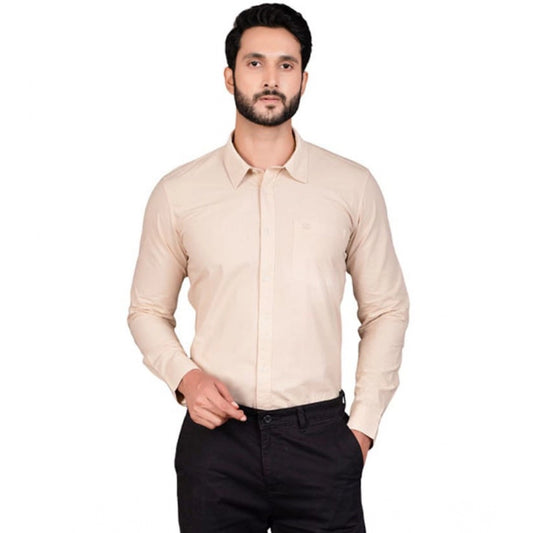 PKRKART Men's Casual Cotton Full Sleeve Solid Shirt (Beige)