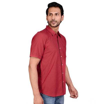 PKRKART Men's Casual Cotton Half Sleeve Solid Shirt (Red)