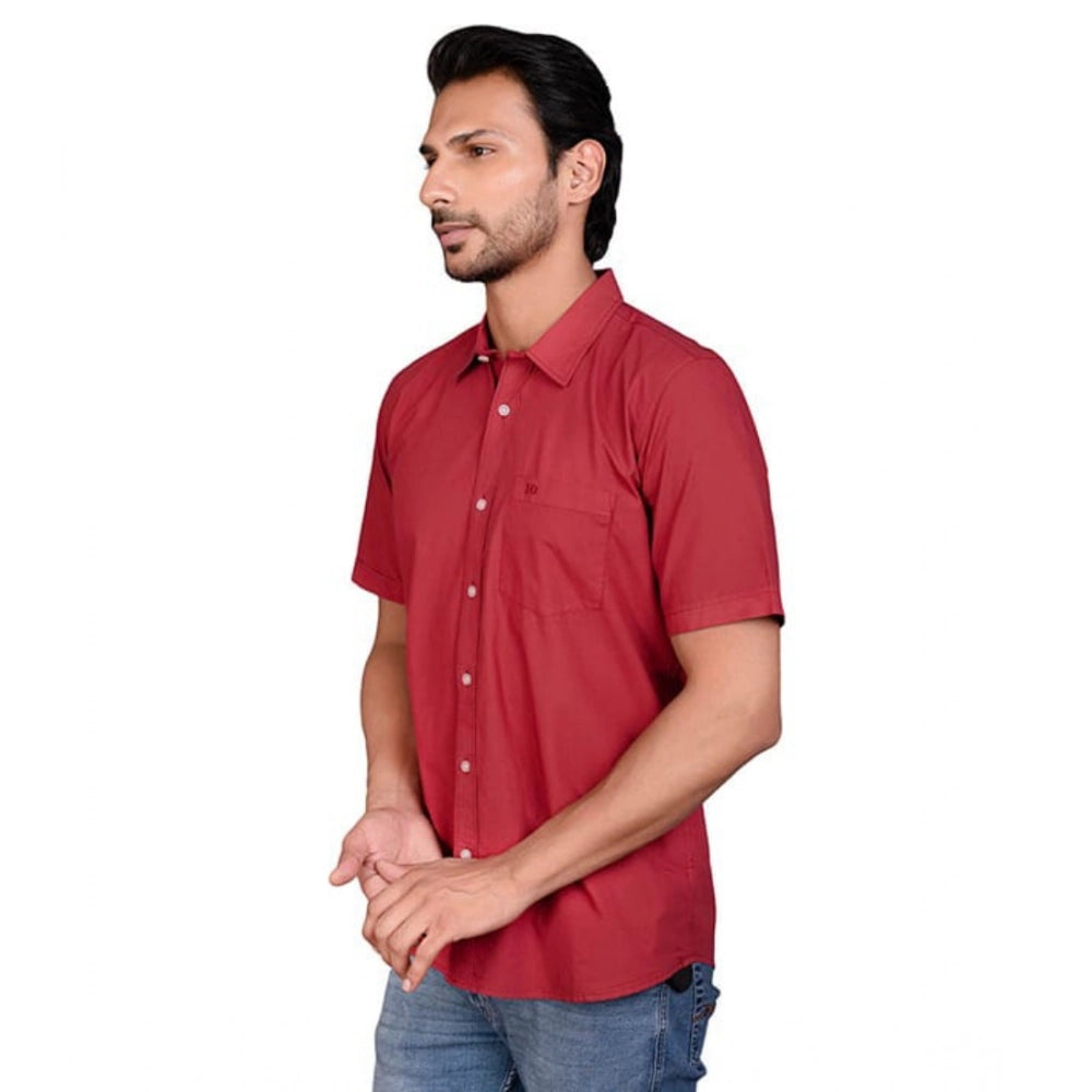 PKRKART Men's Casual Cotton Half Sleeve Solid Shirt (Red)