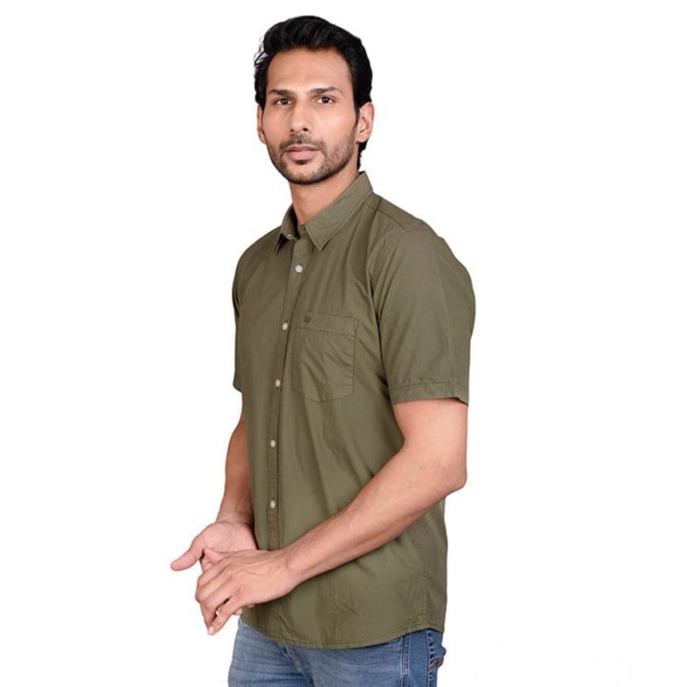 PKRKART Men's Casual Cotton Half Sleeve Solid Shirt (Green)