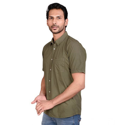 PKRKART Men's Casual Cotton Half Sleeve Solid Shirt (Green)