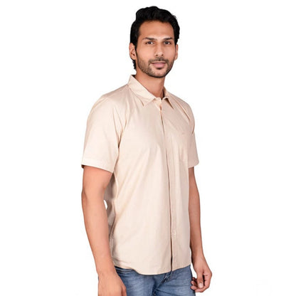 PKRKART Men's Casual Cotton Half Sleeve Solid Shirt (Beige)