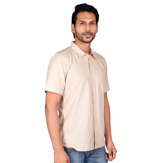 PKRKART Men's Casual Cotton Half Sleeve Solid Shirt (Beige)