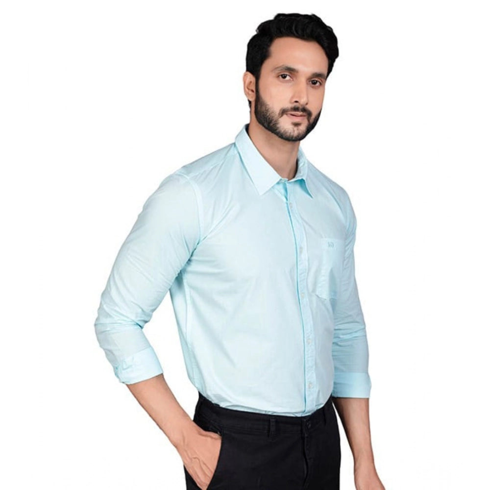 PKRKART Men's Casual Cotton Full Sleeve Solid Shirt (Turquoise)