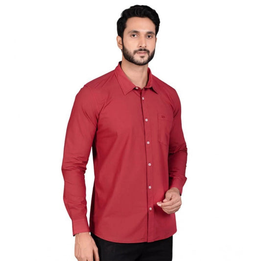 PKRKART Men's Casual Cotton Full Sleeve Solid Shirt (Red)