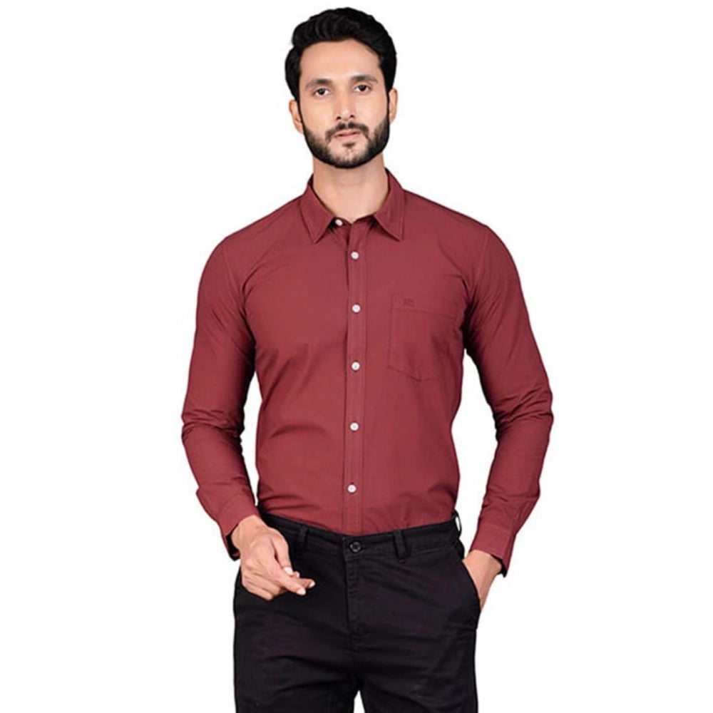 PKRKART Men's Casual Cotton Full Sleeve Solid Shirt (Maroon)