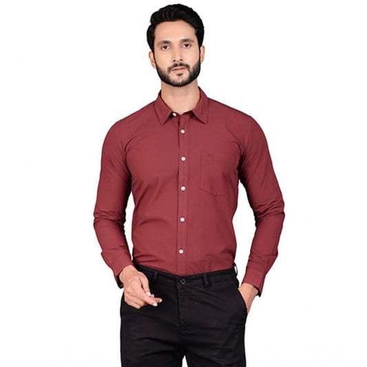 PKRKART Men's Casual Cotton Full Sleeve Solid Shirt (Maroon)