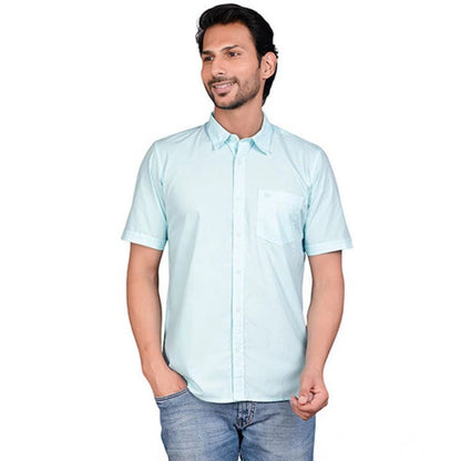 PKRKART Men's Casual Cotton Half Sleeve Solid Shirt (Turquoise)