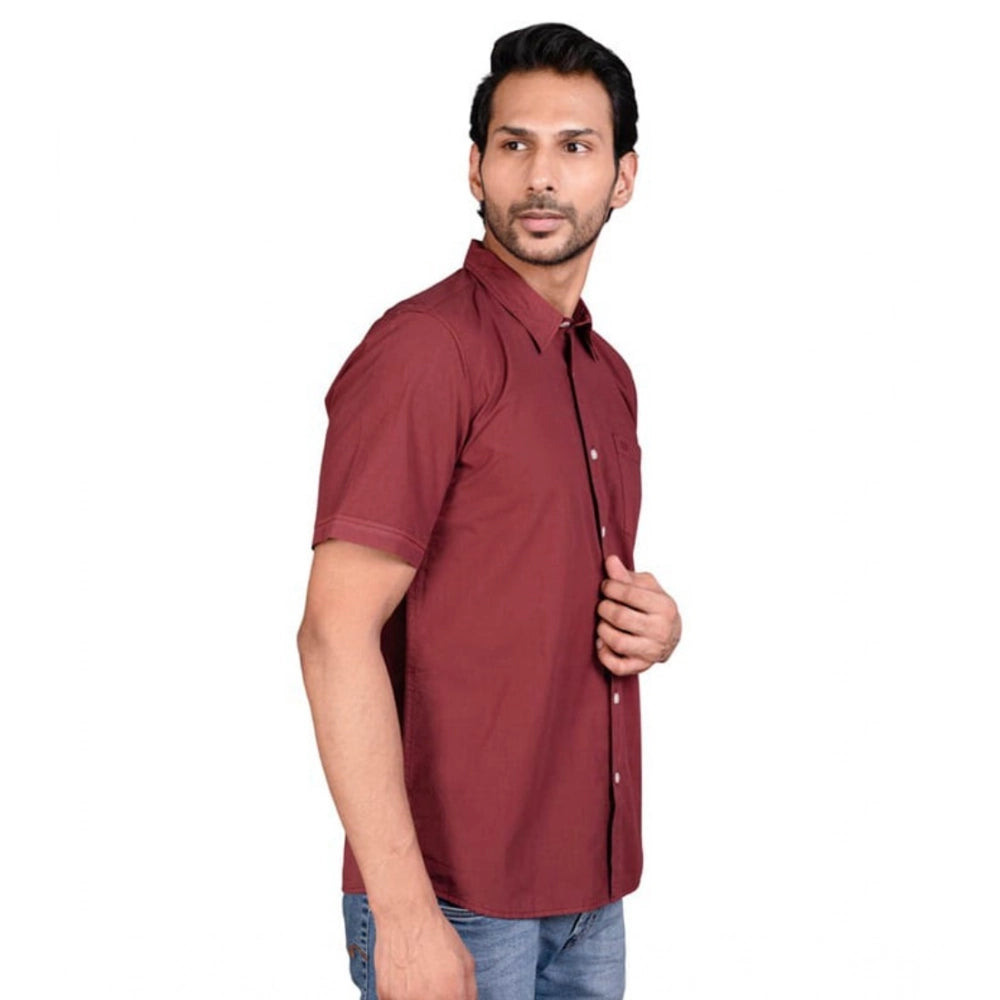 PKRKART Men's Casual Cotton Half Sleeve Solid Shirt (Maroon)