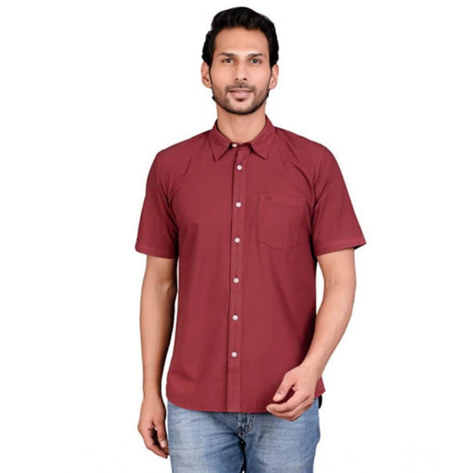 PKRKART Men's Casual Cotton Half Sleeve Solid Shirt (Maroon)