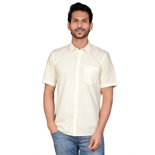 PKRKART Men's Casual Cotton Half Sleeve Solid Shirt (Lemon)