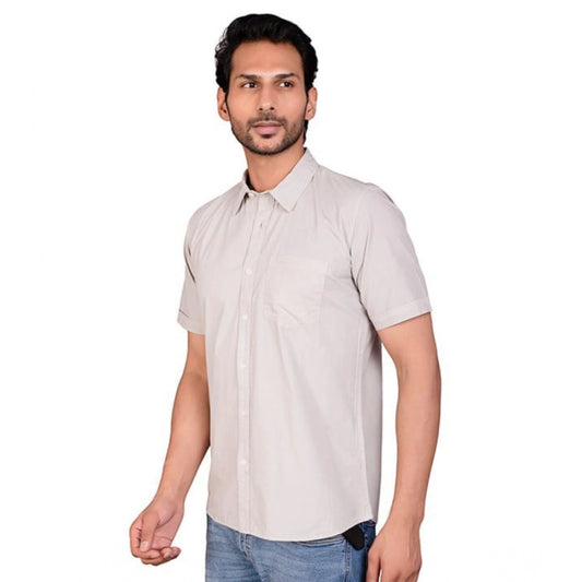 PKRKART Men's Casual Cotton Half Sleeve Solid Shirt (Grey)