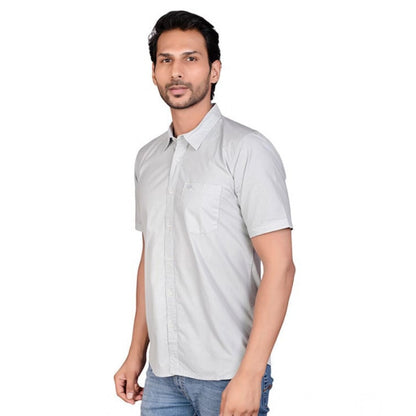 PKRKART Men's Casual Cotton Half Sleeve Solid Shirt (Grey)