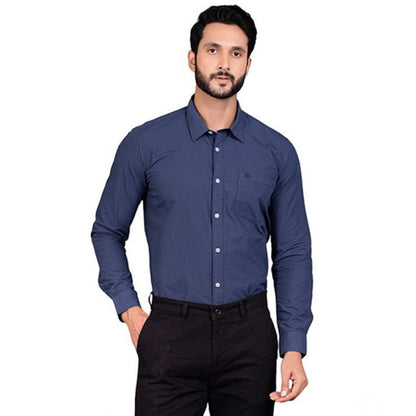 PKRKART Men's Casual Cotton Full Sleeve Solid Shirt (Navy)