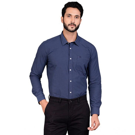 PKRKART Men's Casual Cotton Full Sleeve Solid Shirt (Navy)