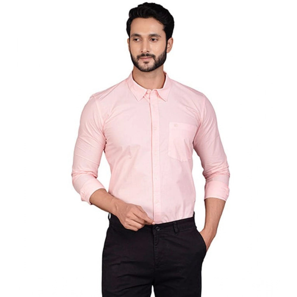 PKRKART Men's Casual Cotton Full Sleeve Solid Shirt (Peach)
