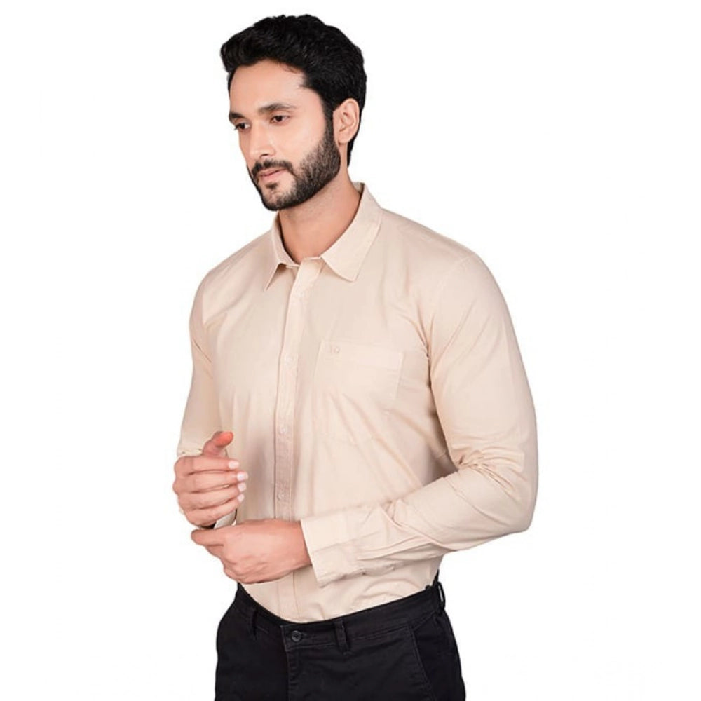 PKRKART Men's Casual Cotton Full Sleeve Solid Shirt (Beige)