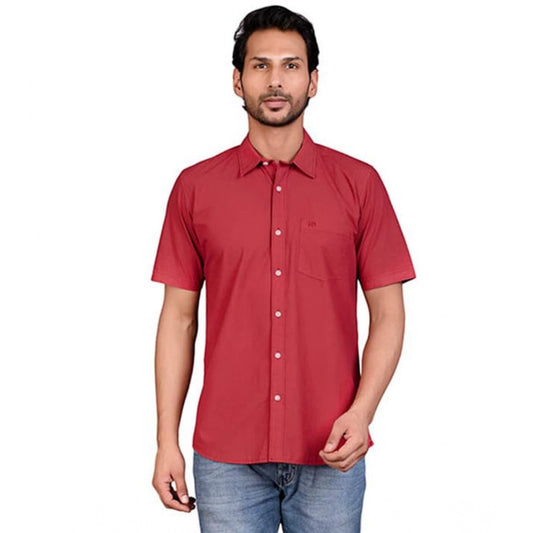 PKRKART Men's Casual Cotton Half Sleeve Solid Shirt (Red)