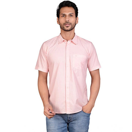 PKRKART Men's Casual Cotton Half Sleeve Solid Shirt (Peach)