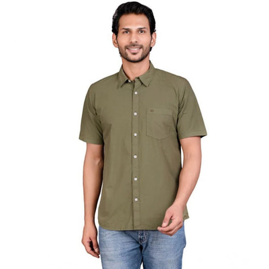 PKRKART Men's Casual Cotton Half Sleeve Solid Shirt (Green)