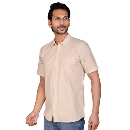 PKRKART Men's Casual Cotton Half Sleeve Solid Shirt (Beige)