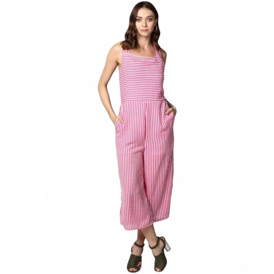 PKRKART Women's Polyester Striped Sleeveless Jumpsuit (Pink)