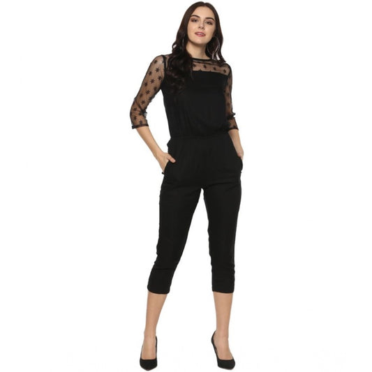 PKRKART Women's Polyester Self Design 3/4th Sleeve Jumpsuit (Black)