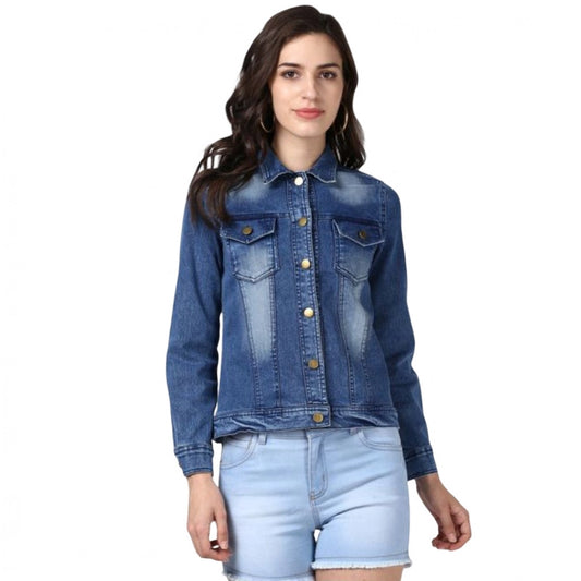 PKRKART Women's Denim Hand Painted Long Sleeve Jacket (Blue)