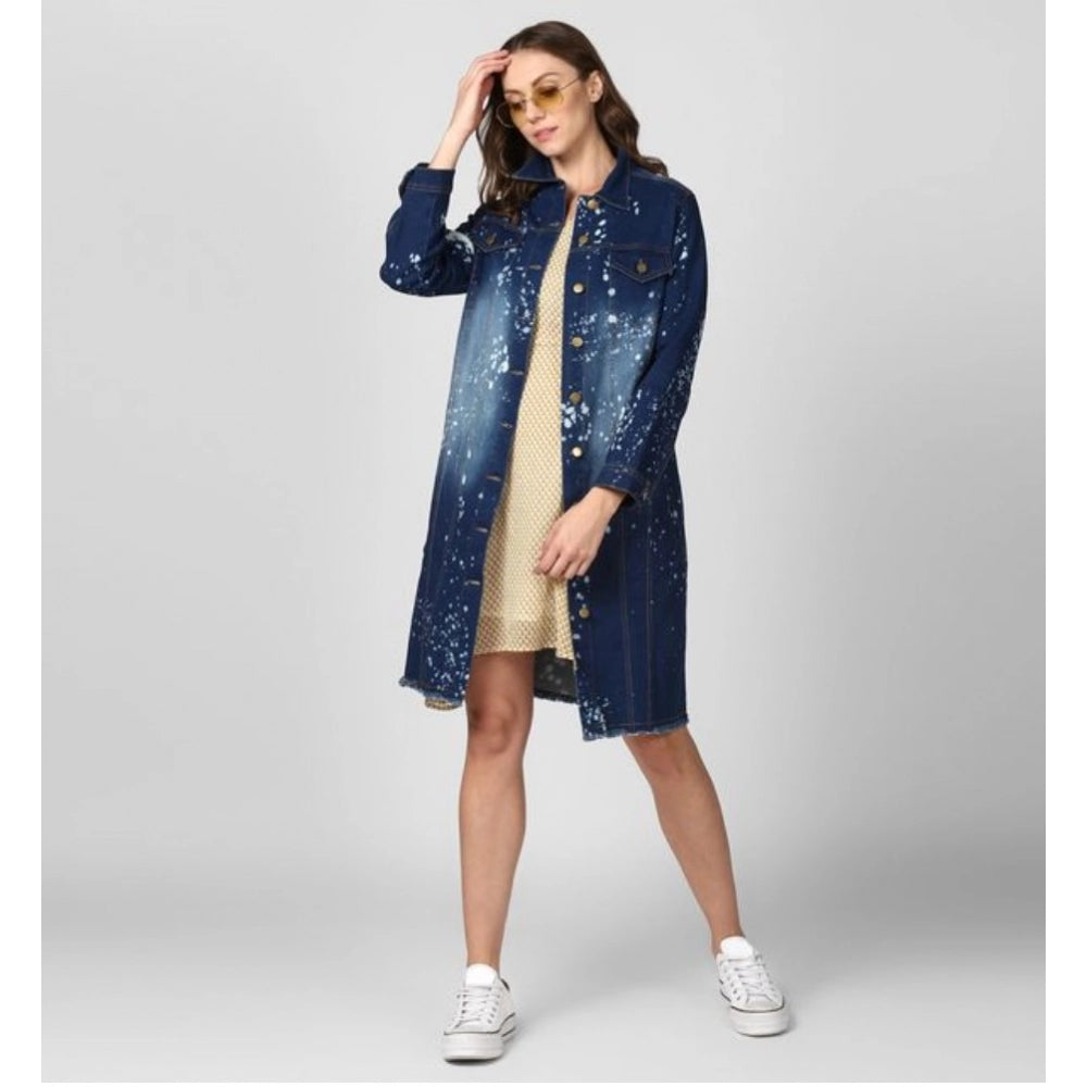 PKRKART Women's Denim Washed Long Sleeve Jacket (Blue)