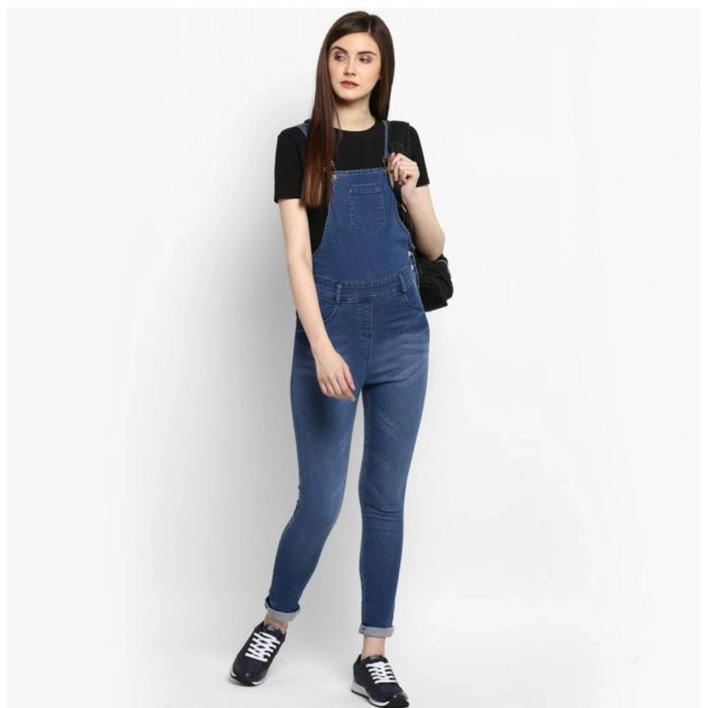 PKRKART Women's Denim Solid Dungaree Pant (Blue)