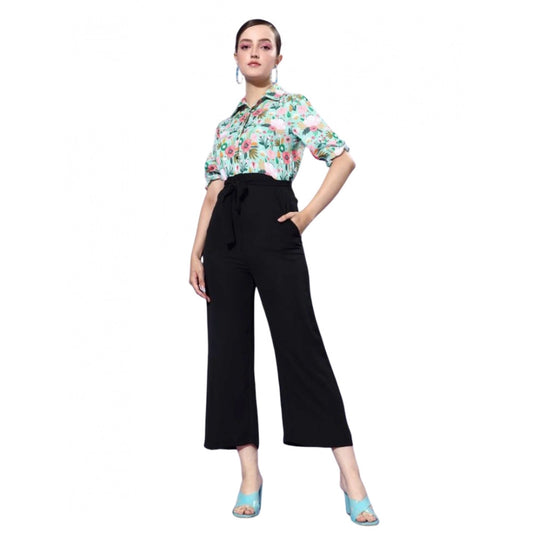 PKRKART Women's Polyester Printed 3/4th Sleeve Jumpsuit (Green - Black)