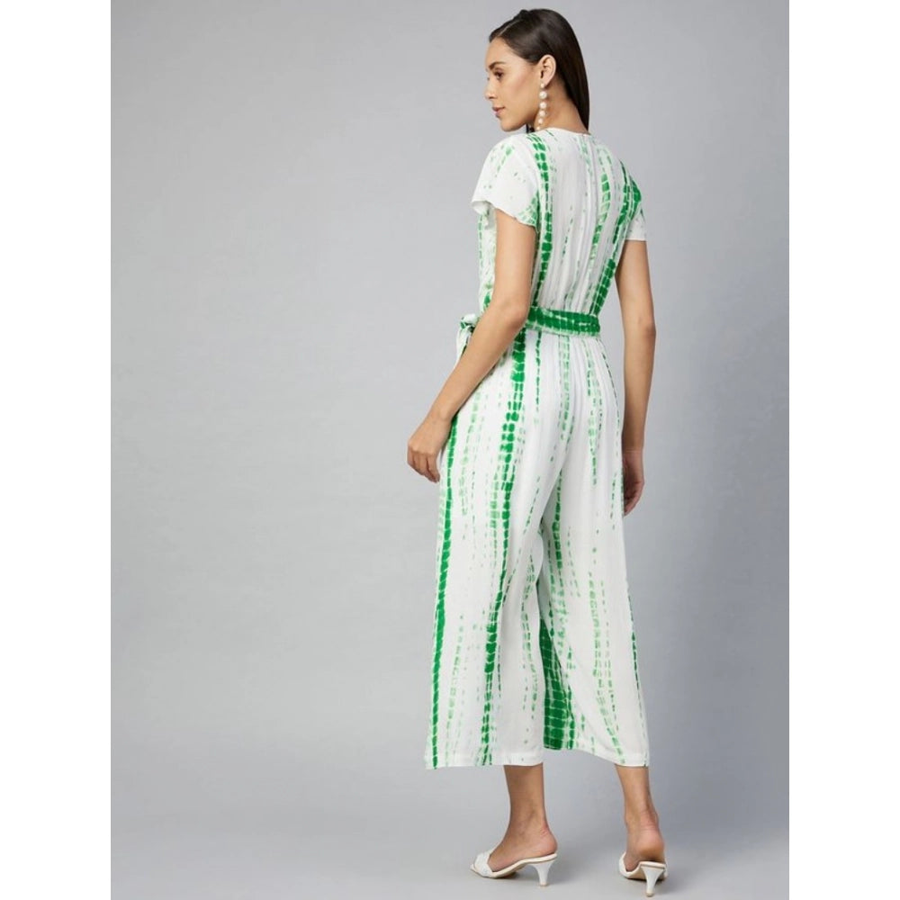 PKRKART Women's Rayon Striped Short Sleeve Jumpsuit (Green - White)