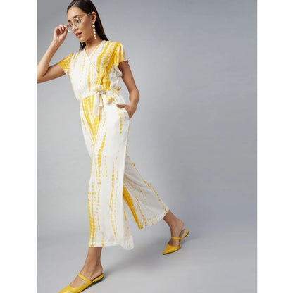 PKRKART Women's Rayon Striped Short Sleeve Jumpsuit (Yellow - White)