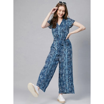 PKRKART Women's Rayon Tie &amp; Dye Short Sleeve Jumpsuit (Blue)