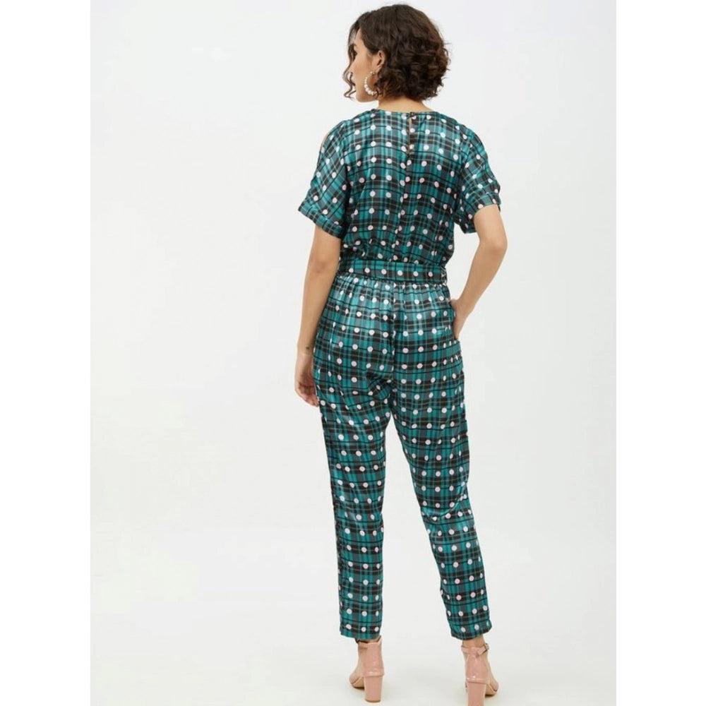 PKRKART Women's Polyester Polka Short Sleeve Jumpsuit (Green)