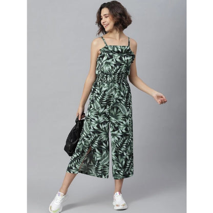 PKRKART Women's Polyester Printed Shoulder Straps Jumpsuit (Black - Green)