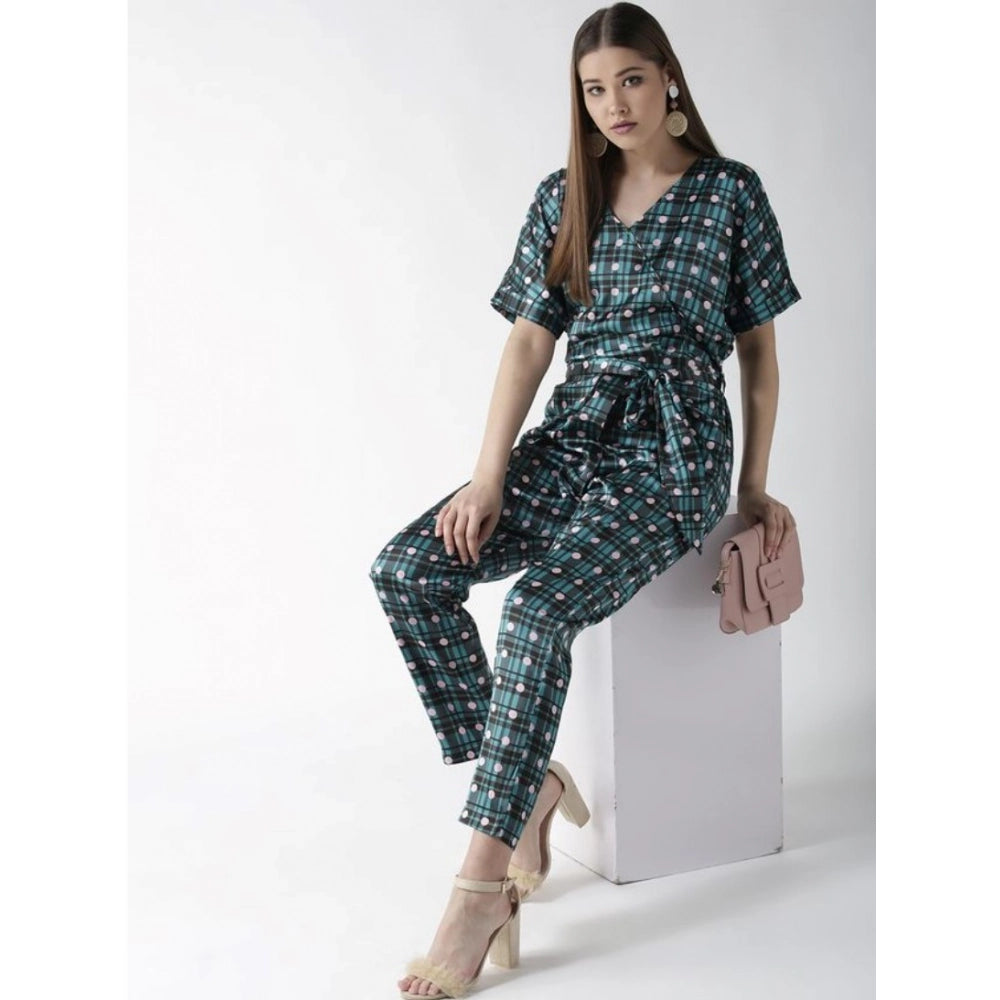 PKRKART Women's Polyester Polka Half Sleeve Jumpsuit (Green)