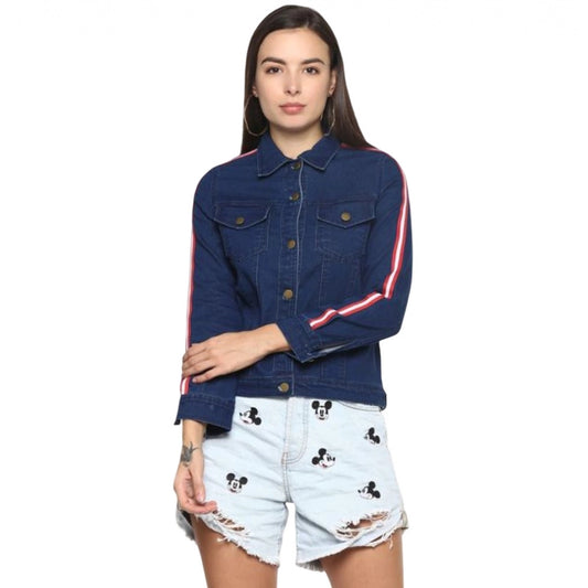 PKRKART Women's Denim Taping Long Sleeve Jacket (Blue)
