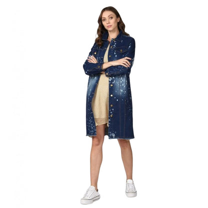 PKRKART Women's Denim Washed Long Sleeve Jacket (Blue)