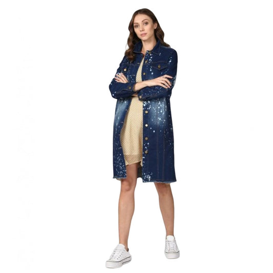 PKRKART Women's Denim Washed Long Sleeve Jacket (Blue)