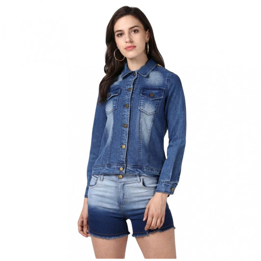 PKRKART Women's Denim Hand Painted Long Sleeve Jacket (Blue)