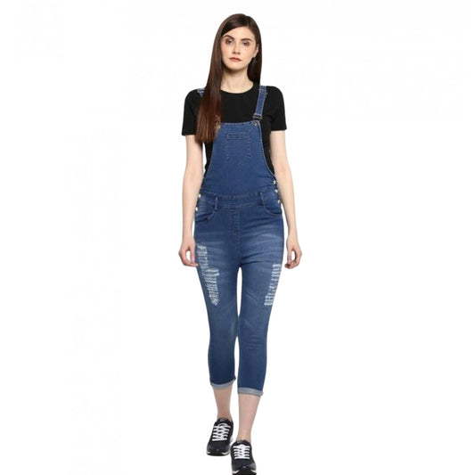 PKRKART Women's Denim Solid Dungaree Pant (Blue)