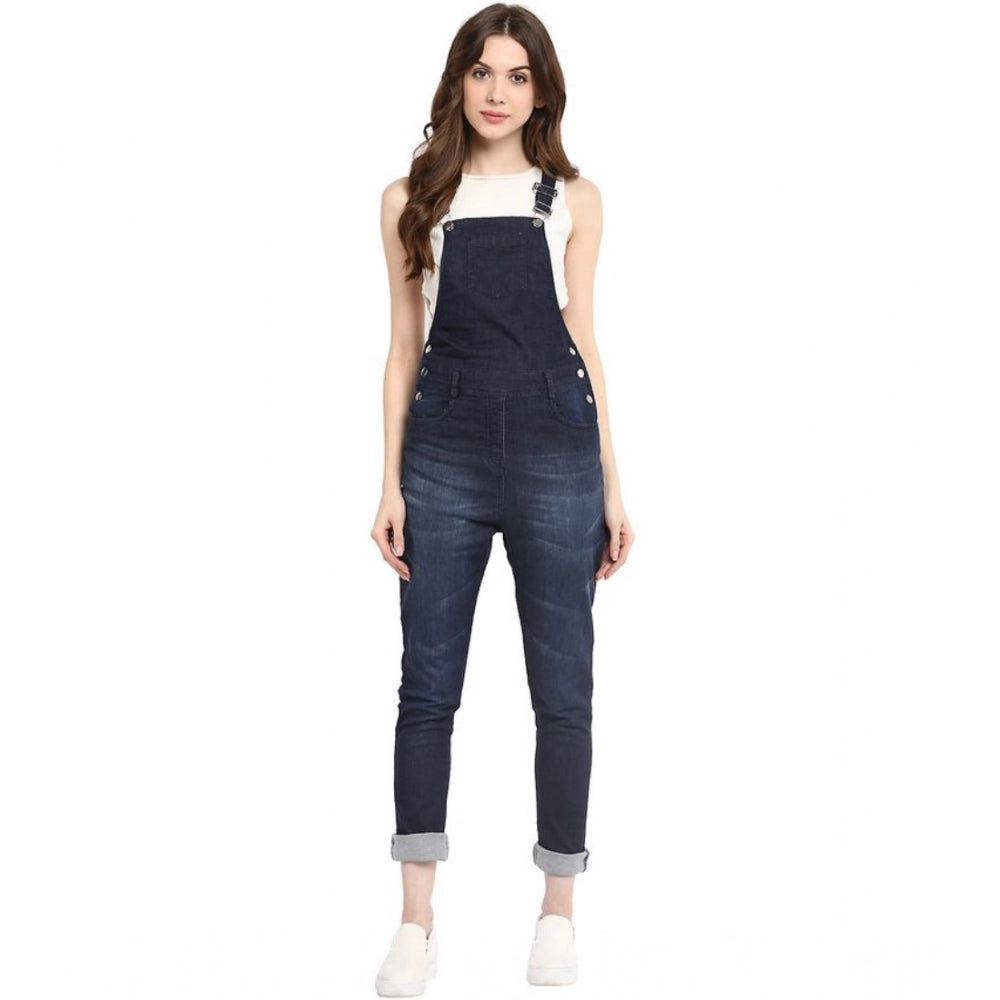 PKRKART Women's Denim Solid Dungaree Pant (Blue)