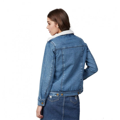 PKRKART Women's Denim Washed Long Sleeve Jacket (Blue)