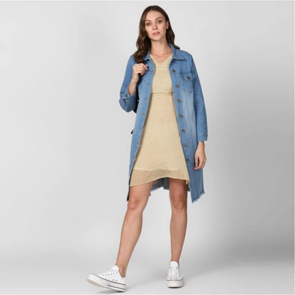 PKRKART Women's Denim Washed Long Sleeve Jacket (Blue)
