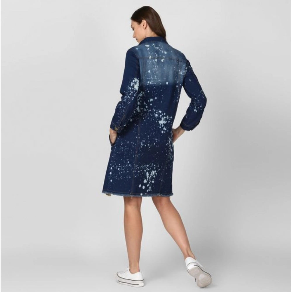 PKRKART Women's Denim Washed Long Sleeve Jacket (Blue)
