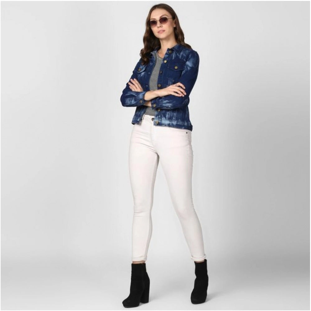 PKRKART Women's Denim Washed Long Sleeve Jacket (Blue)