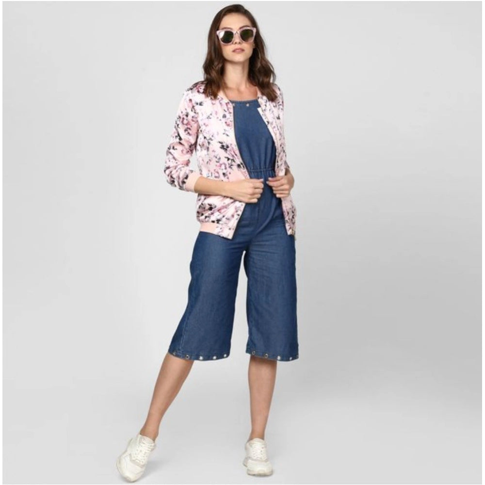 PKRKART Women's Satin Floral 3/4th Sleeve Jacket (Light Pink)