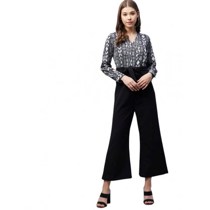 PKRKART Women's Rayon Animal Print Short Sleeve Jumpsuit (Black)